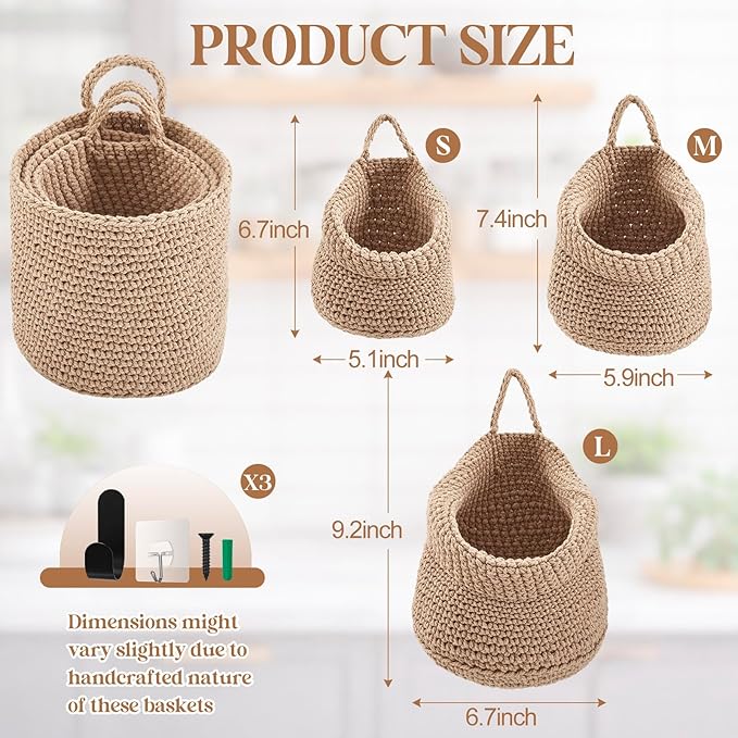 Honeydak Boho Decor Hanging Wall Baskets