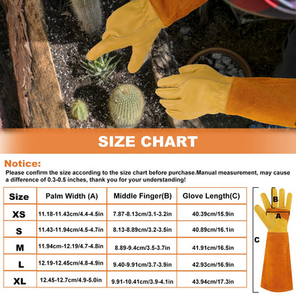 SLARMOR leather Gardening Gloves for Women/Men - Thorn Proof Cowhide Leather Rose/Blackberry Pruning Heavy Duty Garden Gloves Thick Palm Gauntlet Garden Work Gloves with Forearm Protection