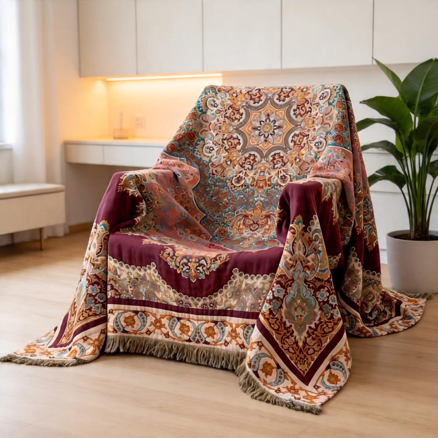 Ownkoti Throw Blanket for Bed, 90"x 90" Quilted Cotton Blanket Reversible Crimson