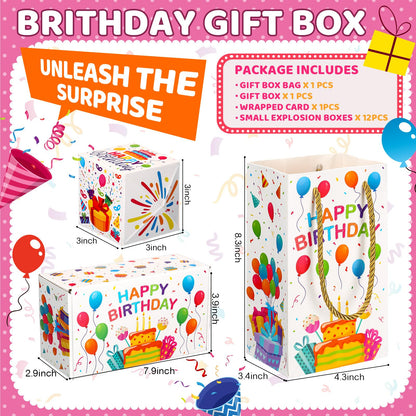 Tenceur 14 Pcs Happy Birthday Exploding Gift Box Set 12 Bounces Boy or Girl Folding Bouncing Gift Box Funny Pop out Money Cash Explosion Gift Box for Women Men Kids Birthday Party Gifts Favors