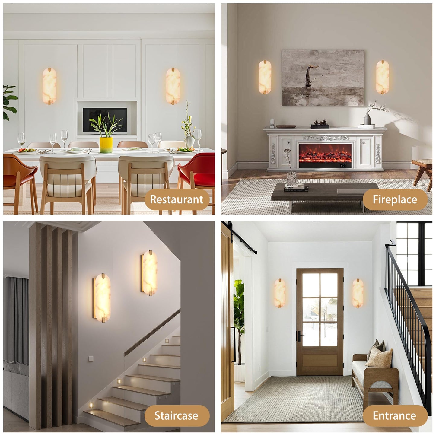 DLUCE 14.17in Alabaster Wall Sconces, Natural Marble Wall Light Set of Two, Modern LED Alabaster Sconces for Living Room Indoor Wall Lamps for Dining Room Stairs Bedroom,Brushed Gold