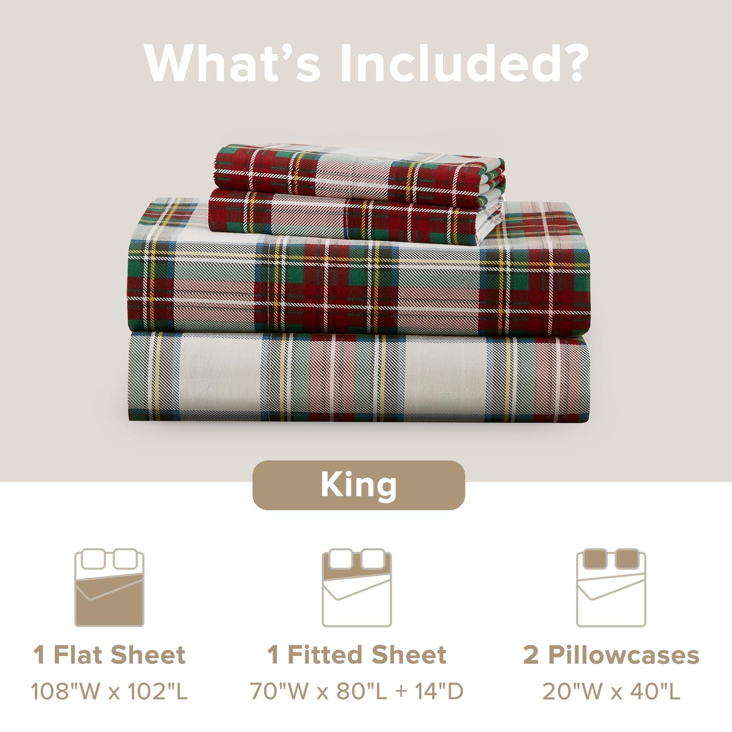 Comfort Spaces 100% Cotton Sheets King, Breathable, Naturally Cool Cotton Sheets, Cotton Bed Sheets with 14" Elastic Pocket Fits up to 16" Mattress, All Seasons Sheet Set, Scottish Plaid Red 4 Piece