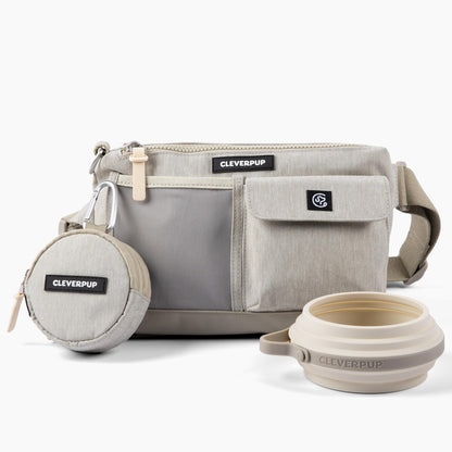 Cleverpup Dog Walk & Train Bundle - Hands Free Training Sling in Sand, Snackpack in Sand, & Small Nomad Bowl in Sand