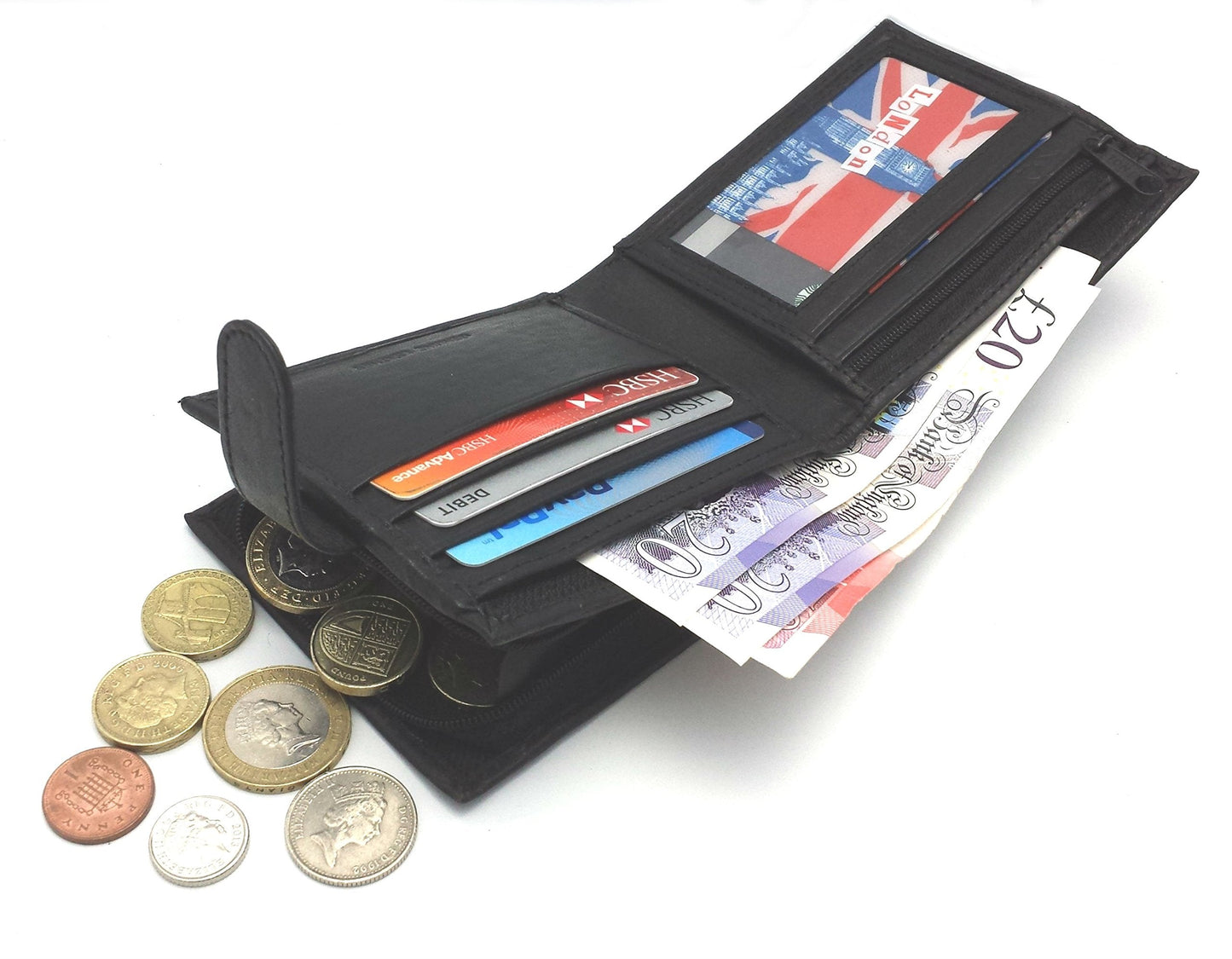 Buono Pelle RFID Blocking Mens Designer Genuine Real Soft Leather Wallet with Large Side Zip Coin Pocket/Pouch Gift Boxed