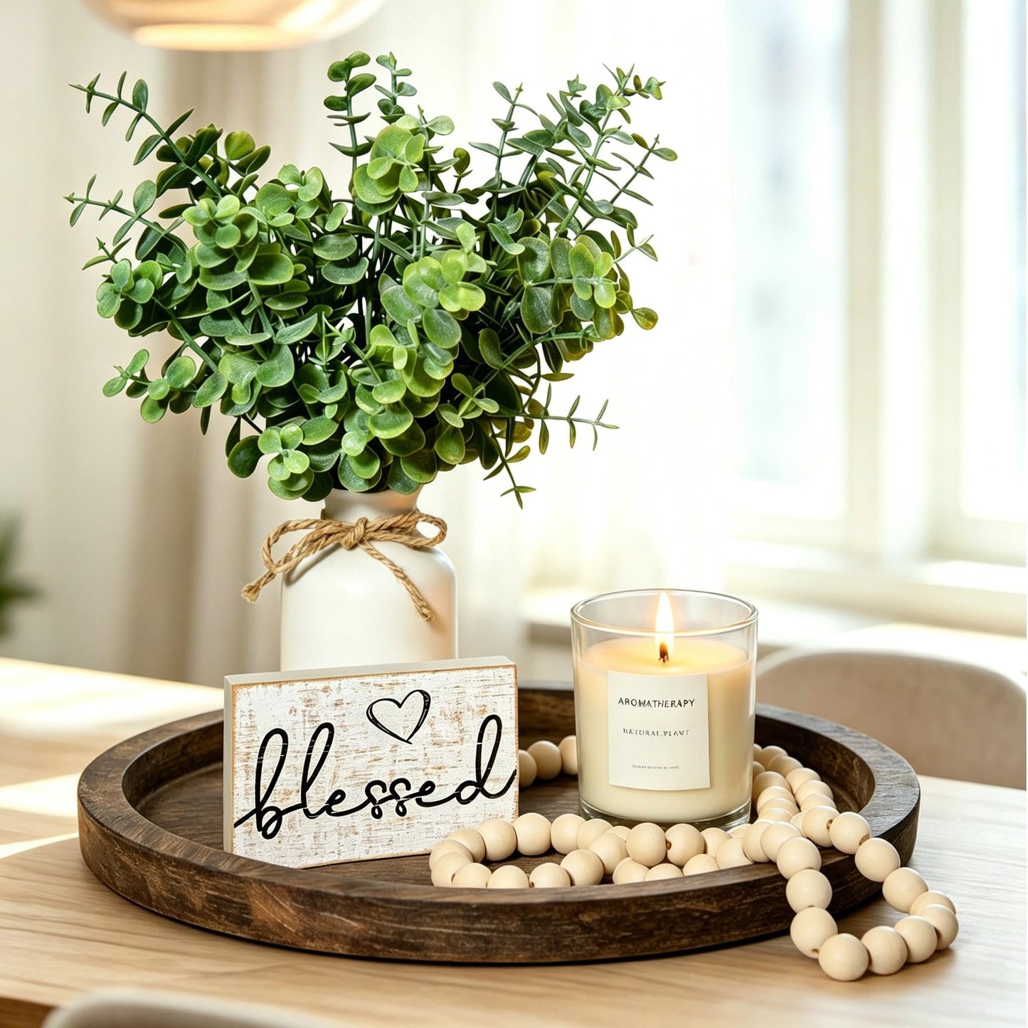 ZENLIV Rustic Modern Farmhouse Decor Set of 6 for Your Living Room, Kitchen Counter, Home or Table Centerpieces Room Decor, Wood Round Decorative Tray Gifts for Women Men