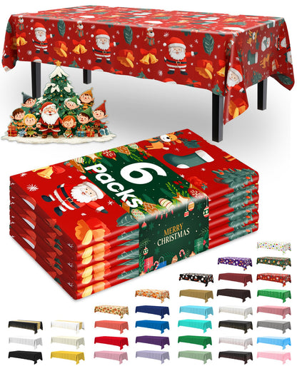Pureegg Plastic Table Cloth Disposable 6 Pack, 54 x 108 Inch Table Cloths, Christmas Decorations, Xmas Decor, Party Tablecloths, Rectangle, Holiday Plastic Cover, Waterproof, Christmas Red
