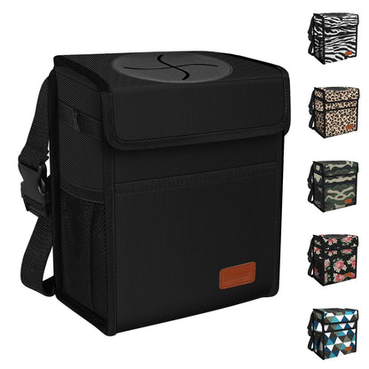 Femuar Leak Proof Car Trash Can with Lid - Waterproof Automotive Garbage Bin for SUVs, Collapsible and Portable Car Trash Bag, Black