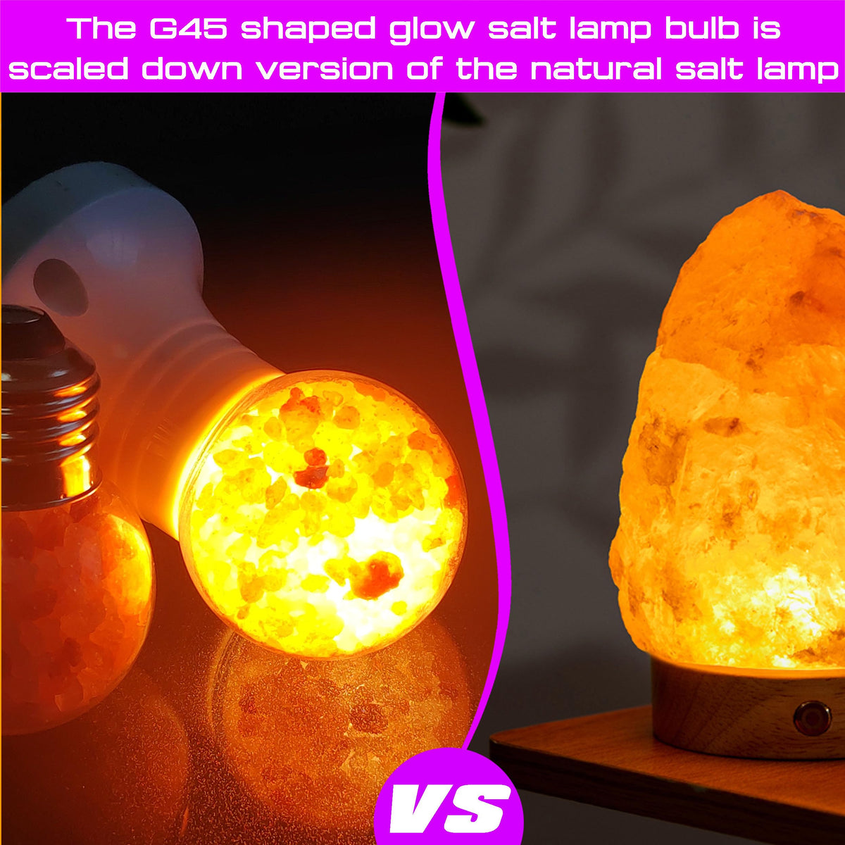 Elmoyle Himalayan Salt Lamp LED Light Bulbs, E26 2200K Warm Amber Pink, 3W Mood Lighting Night Light, E26 G45 Salt Rock Stress Relief Bulbs for Bedroom, Decor, Sleep Light, Non-Dimmable, 2pack