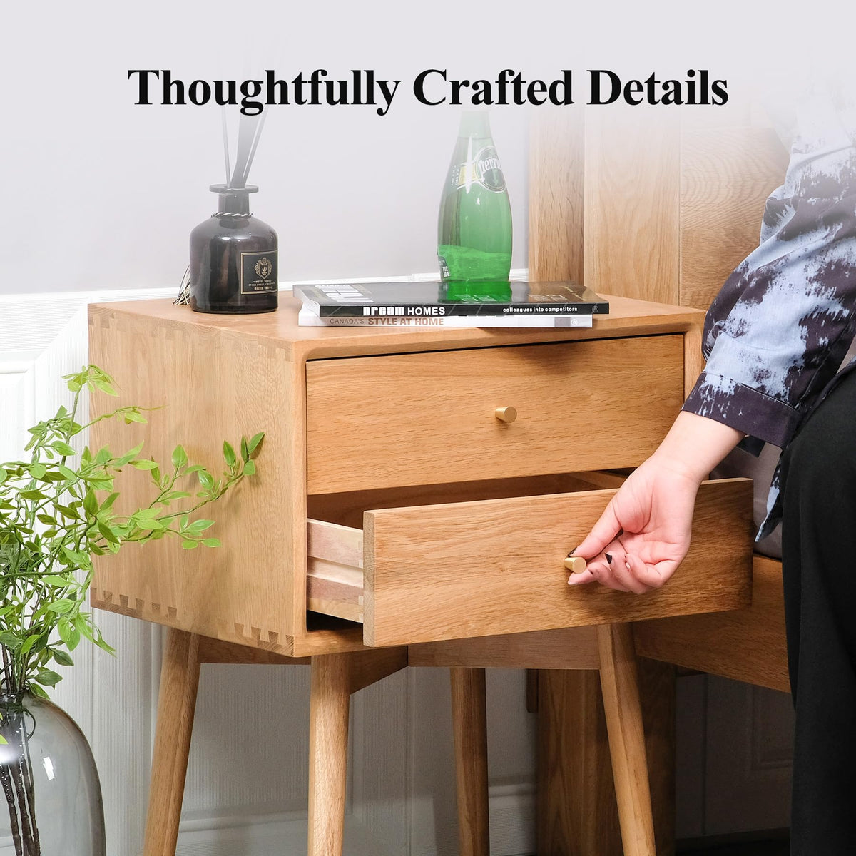 Cttasty Night Stand, Midcentury Modern Solid Wood Nightstand with Drawer, Durable Sturdy Tall Bedside Tables with High Stool Leg, 17.72 W x 13.78 D x 23.63 H Inches (Natural)