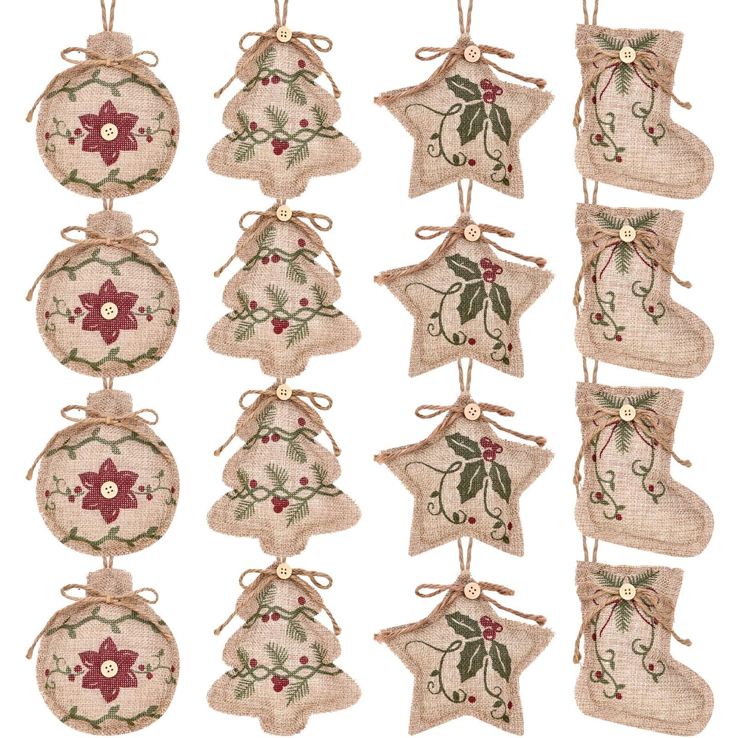 Jetec 12 Pieces Rustic Christmas Burlap Tree Ornaments Farmhouse Hanging Decorations Christmas Stocking Tree Ball Shaped Decor for Party