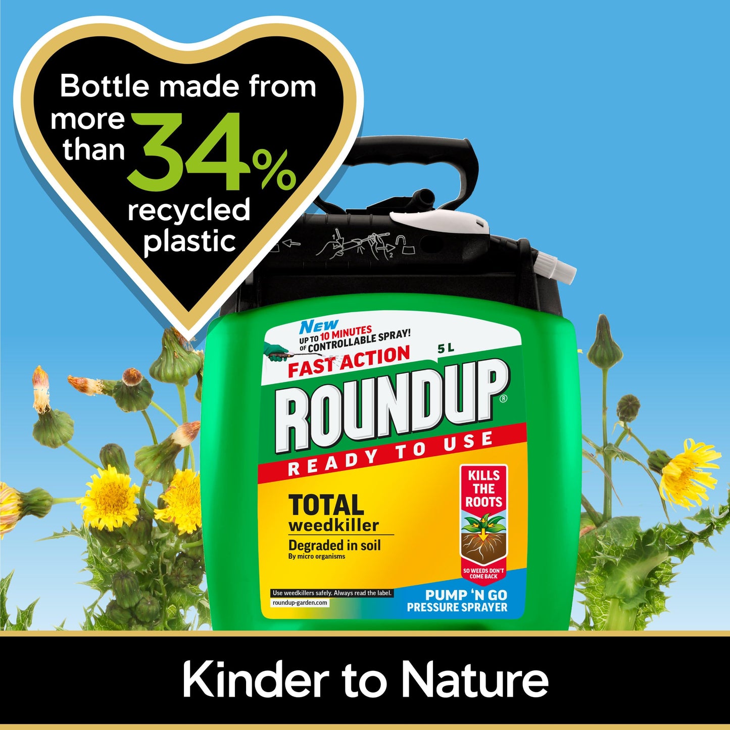 Roundup 119407 Fast Action Weedkiller Pump 'N Go Ready To Use Spray, 5 Litre