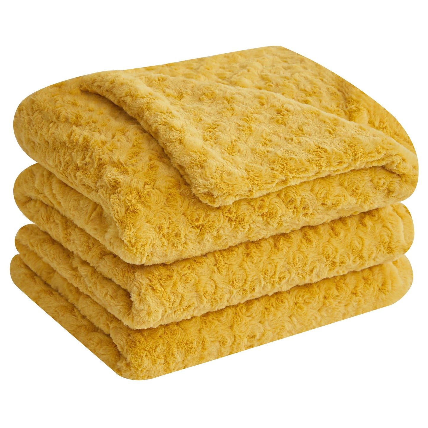 VFROO Double-Sided Faux Fur Throw Blanket, Fuzzy Soft Plush Thick Warm Fluffy Shaggy Fuzzy Blanket for Couch, Sofa, Bedroom, Luxury Blanket Valentines Day Gifts for Her, Yellow, 50"x60"