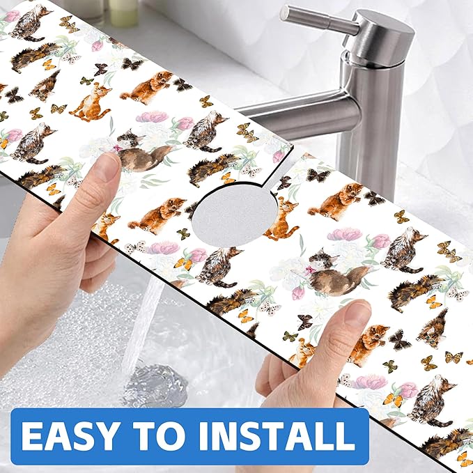 Cute Cat and Butterfly Dish Drying Mat