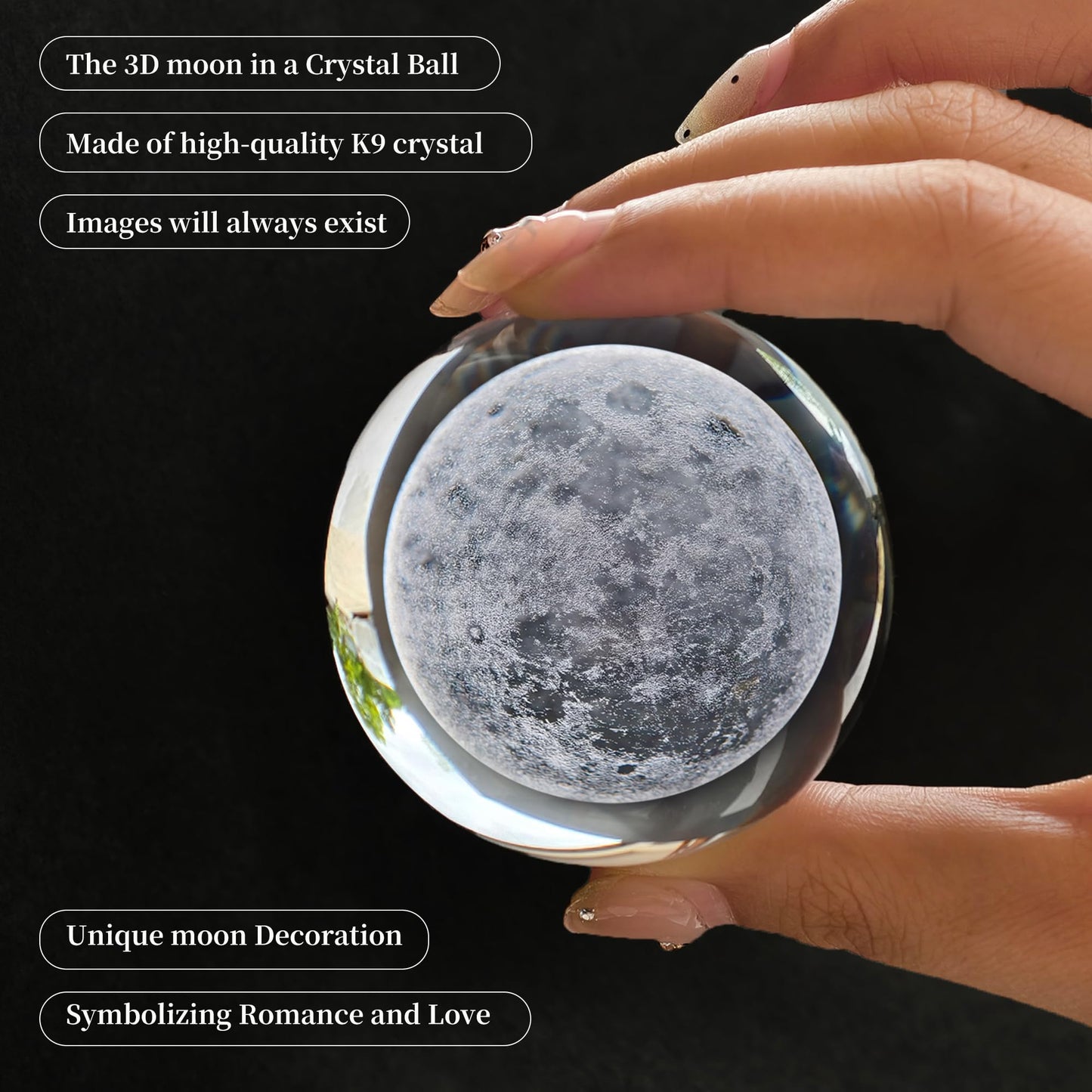 vskikris 2pcs Crystal Balls and 2 Silver Stands - 1 Clear and 1 3D Laser Moon Crystal Ball Paper Weights Collectible Figurines Gifts Photography Prop Home & Party Decor
