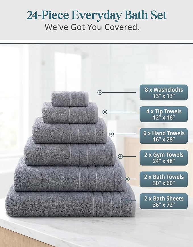 24-Piece Premium Towel Sets for Bathroom