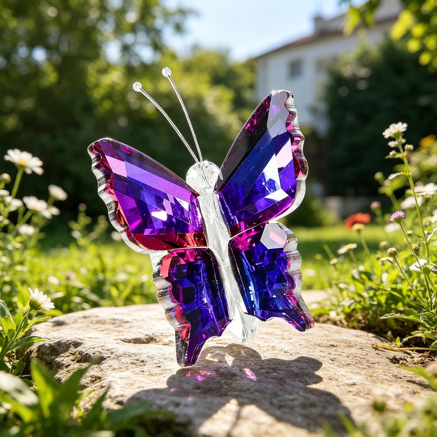 MysticGlitz Purple‑Blue K9 Crystal Butterfly Figurine with Faceted Base, 2.4×1.8in Decor Paperweight Ornament, Collectible Glass Butterfly Statue, Home Decor & Gift for Women Butterfly Lovers