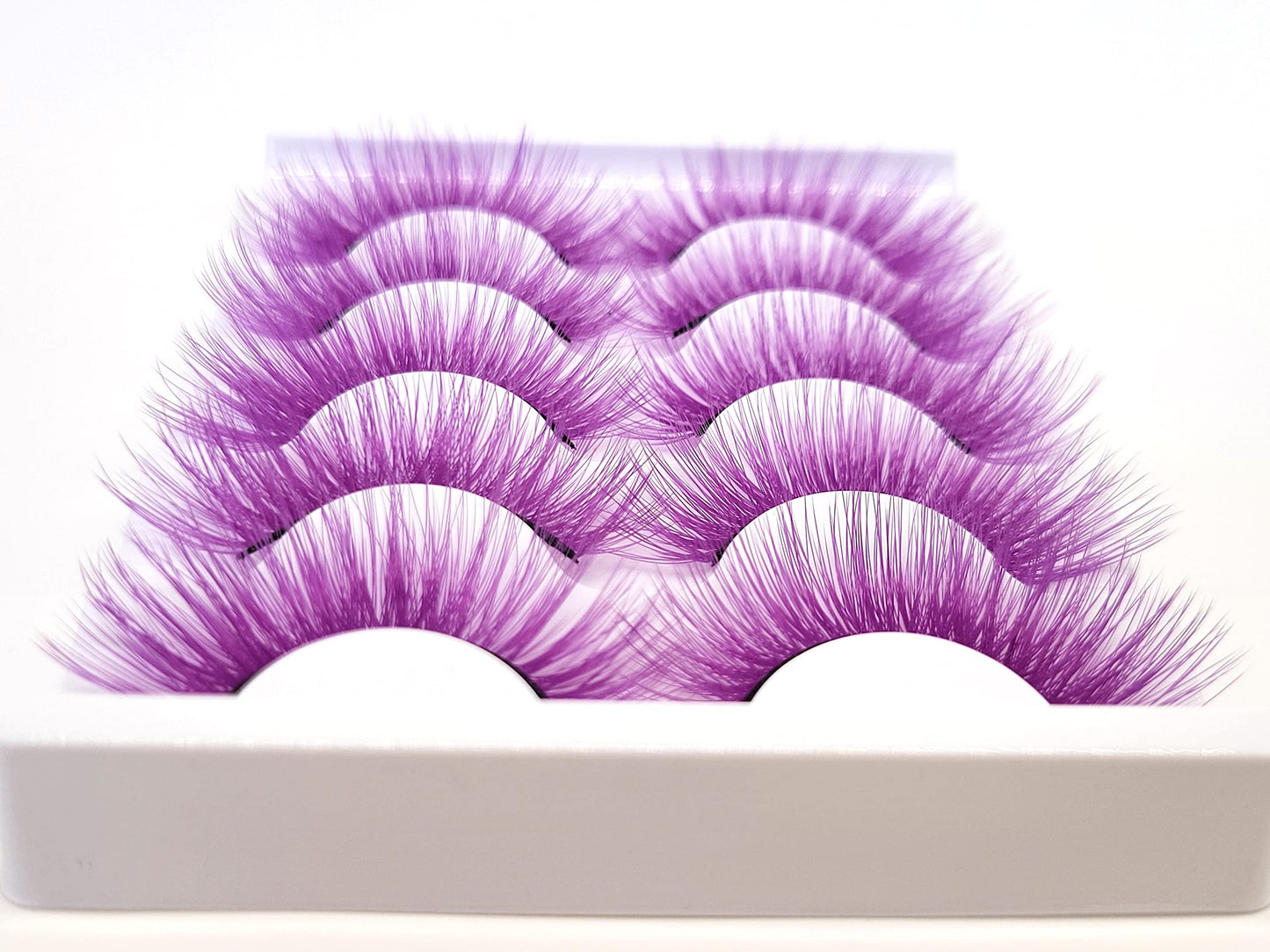 MISSLADY Colored Lashes 3D Faux Mink Purple Eyelashes Strips (FM-307, 14-20mm, 5 Pairs)