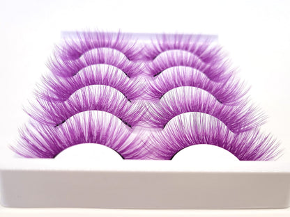 MISSLADY Colored Lashes 3D Faux Mink Purple Eyelashes Strips (FM-307, 14-20mm, 5 Pairs)