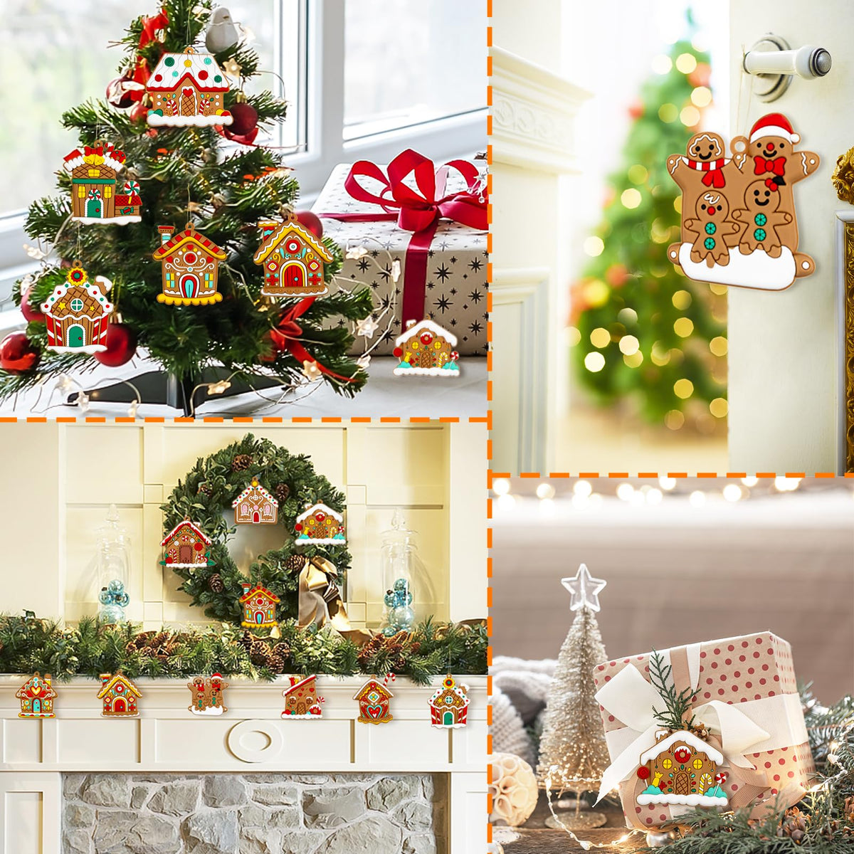 Gingerbread House Ornaments Christmas Tree Decoration - 12pcs Gingerbread House Christmas Decorations Hanging Ornaments for Holiday Xmas Tree Home Decor