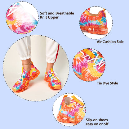 LUCKY STEP Women Air Cushion Fashion Sneakers Breathable Casual Comfortable Lightweight Walking Shoes (Orange Multi,10B(M) US)