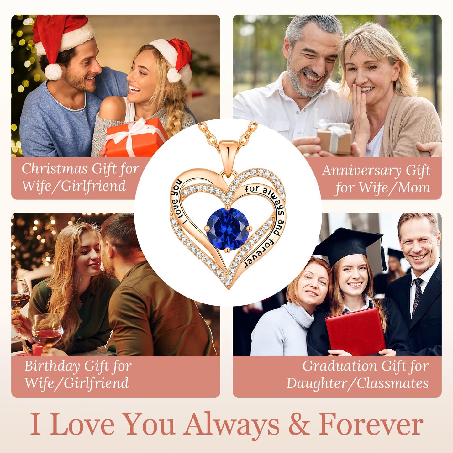 CDE Valentine's Day Gift Forever Love Heart Necklaces for Women, Wedding Anniversary, Birthday Mothers Christmas Day Gifts for Mom, Mother, Wife, S925 Silver Jewelry with Birthstone Pendant