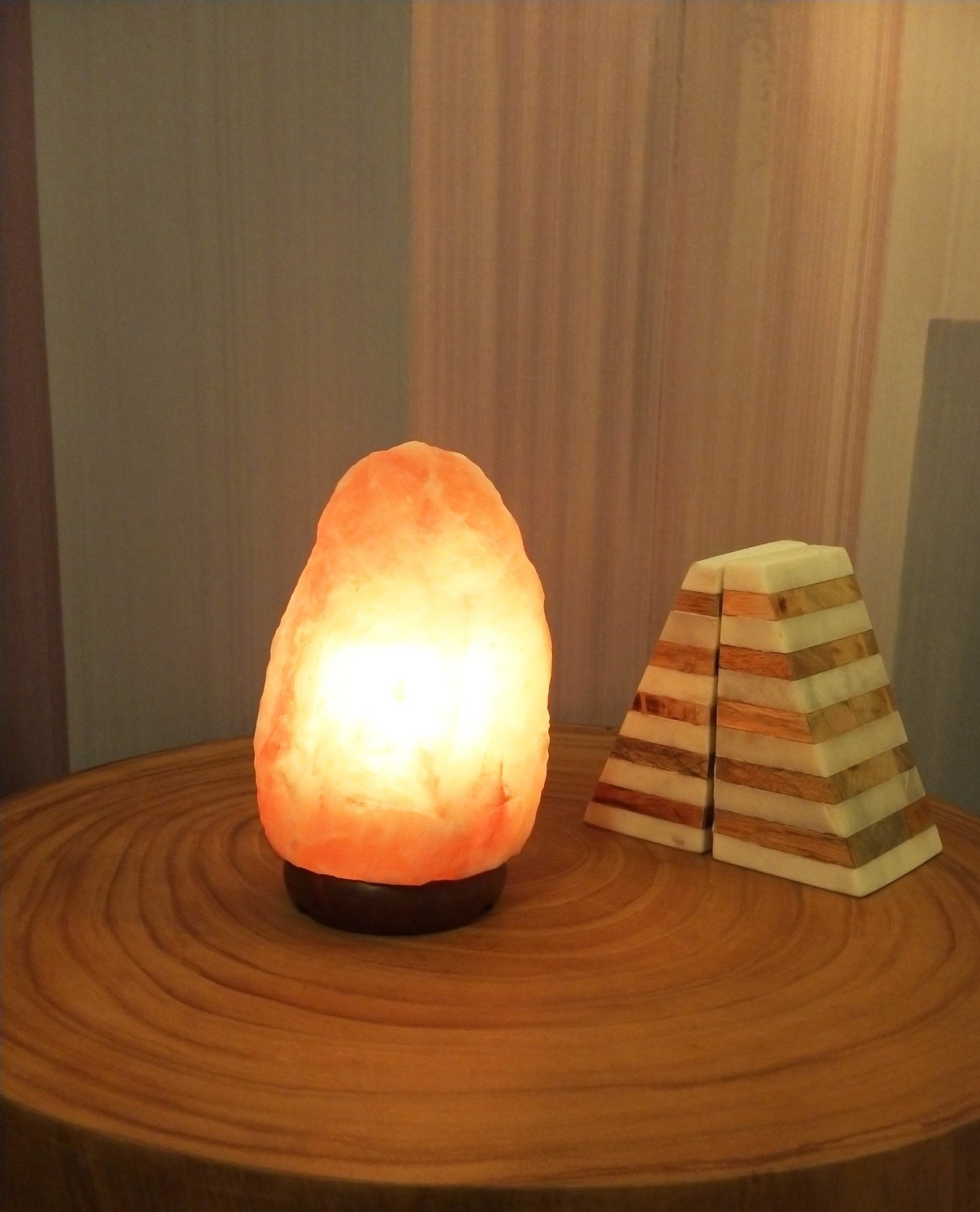 Himalayan Salt Lamp on Genuine Neem Wood Base, Natural Shape, 5-9"