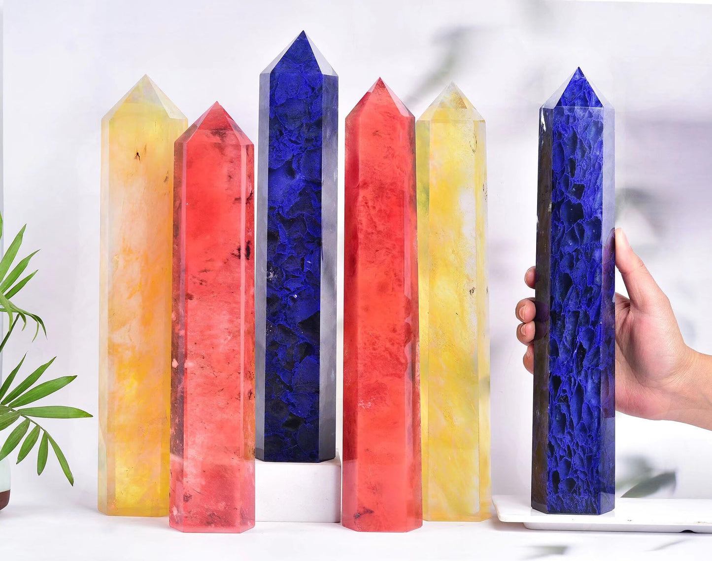 AMOYSTONE Large Smelting Yellow Quartz Wand Artificial Healing Crystal Stone Obelisk Tower 6 Faceted Column Reiki Chakra Meditation Gift 3.0-3.5 LBS