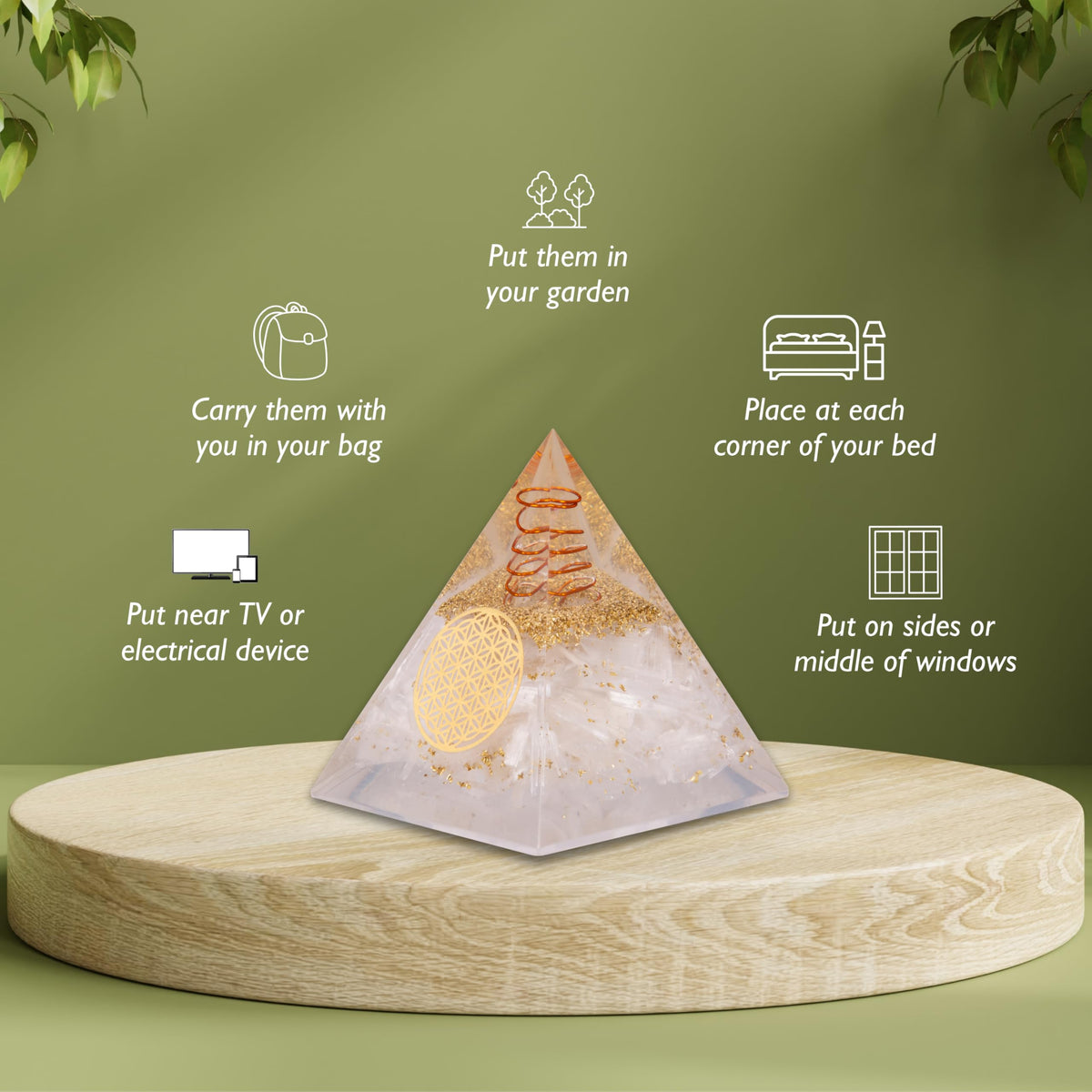 Agate Treasure Selenite Orgonite Pyramid – Energy Crystal for Clarity & Protection – Handmade Spiritual Decor for Meditation, Focus & Inner Peace
