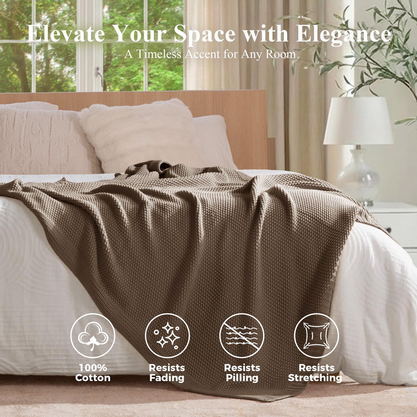 blunique 100% Cotton Cable Knit Throw Blanket, Lightweight Soft Knit Blanket for Sofa Couch Bed, Breathable All-Season Throw, Cozy Decorative Blanket, 50 x 60 Inch,Taupe