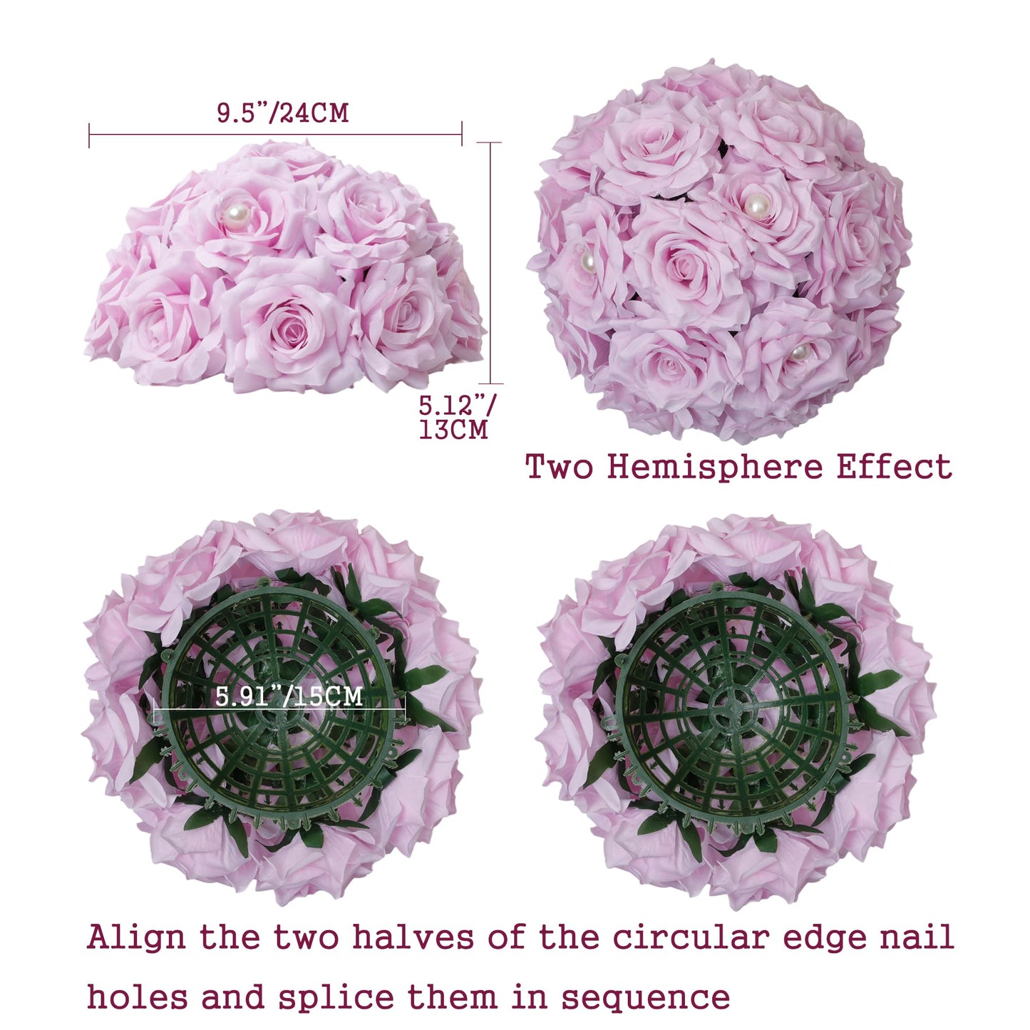 BloomTrend Flower Centerpieces for Wedding Tables: 2 Pcs 9.5 inch Diameter Pearl Inlaid Purple Silk Rose Artificial Flower Ball for Weddings Party Birthday Bridal Shower Decorations