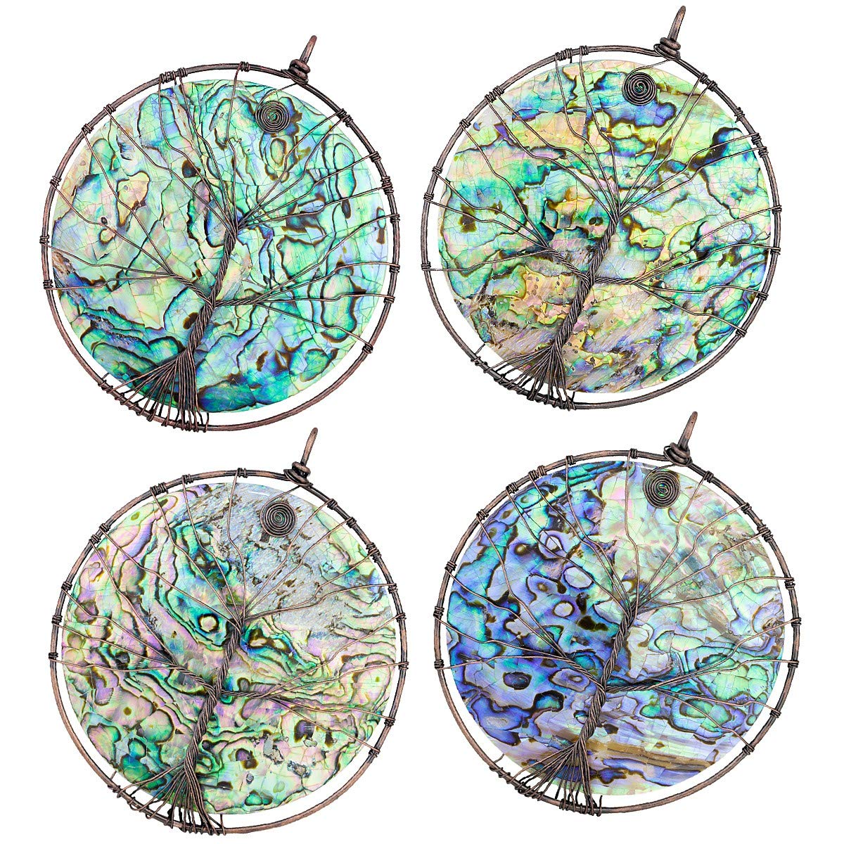 rockcloud Abalone Shell Tree of Life Christmas Ornament with Titanium Coated Crystals Points Pendant Hanging Tree Ornament for Window Wedding Home Decor, Yellow & Purple