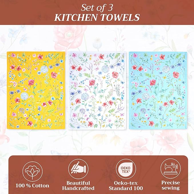 Maison d' Hermine Kitchen Towels Set of 3 100% Cotton 27.50" x 20" Reusable