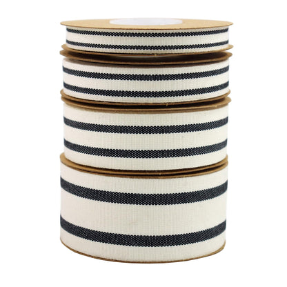 YERELO 10Yard x 4Roll Set Cotton Stripe Ribbon Black and White Stripe Ribbons for Christmas Tree Crafts,Wedding Wreath,Gift Wrapping,Decoration and DIY Handmade Hair Bows