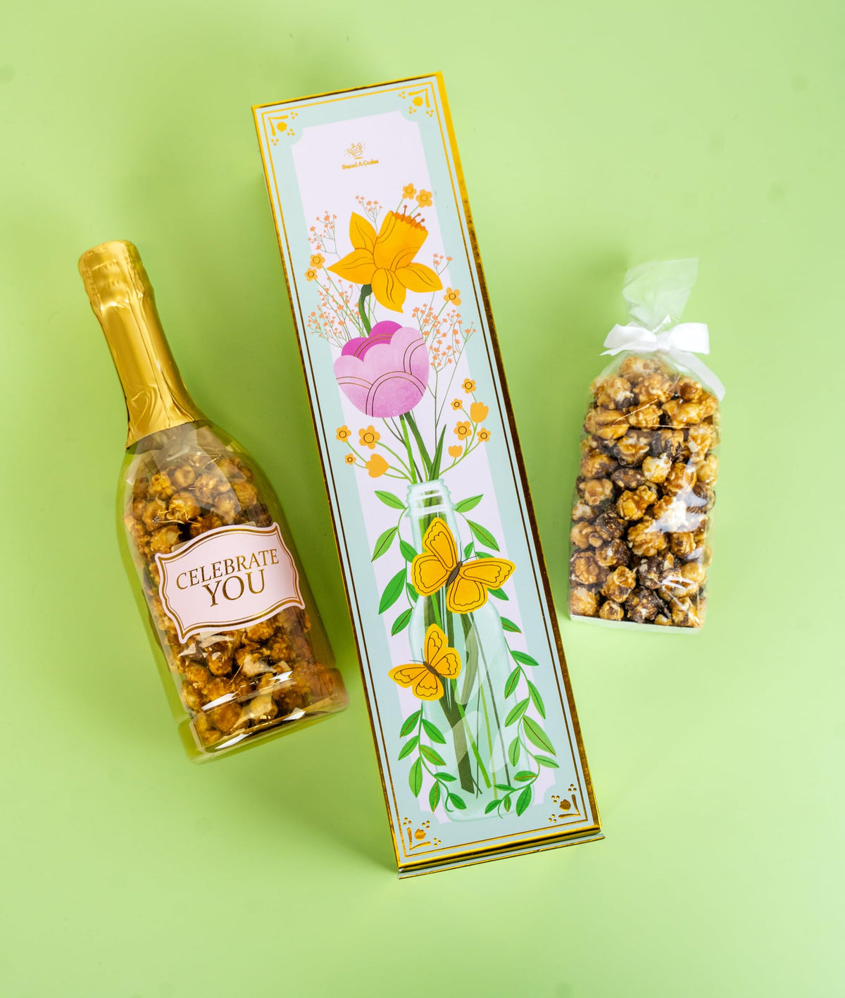 Birthday Floral Bubble Box with Chocolate Popcorn by Send A Cake, Ready to Gift, No Assembly Required - Unique Happy Birthday Gift for Women, Men, Sister, Mom, Dad, Best Friend