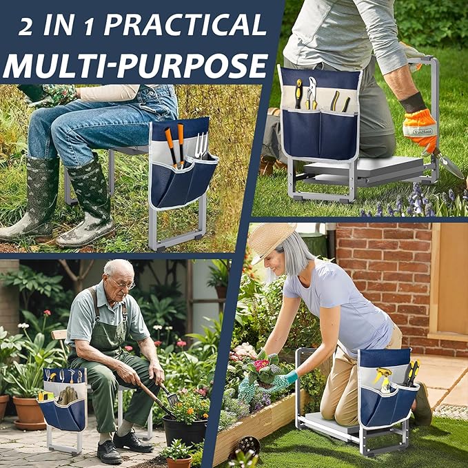 FLINTER Garden Kneeler and Seat, 10.2" Wider Heavy Duty Thick Gardening Bench for Kneeling and Seat - Multifunctional Kneeler Bench, Gardening Gifts for Women, Seniors Grandparents, Gray