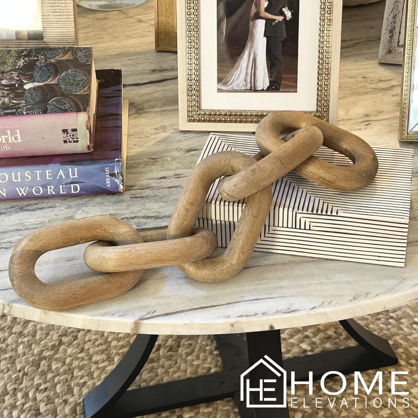 Natural Wood Chain Link Decor – 21" Light-Medium Decorative Object for Coffee Table, TV Stand & Living Room - Bohemian Shelf & Entryway Table Accent – Gift Idea for Housewarming or Home Décor