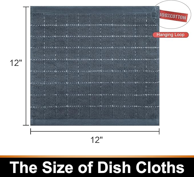 Mordimy 100% Cotton Terry Cloth Dish Cloths, Soft and Absorbent Checkered Dish