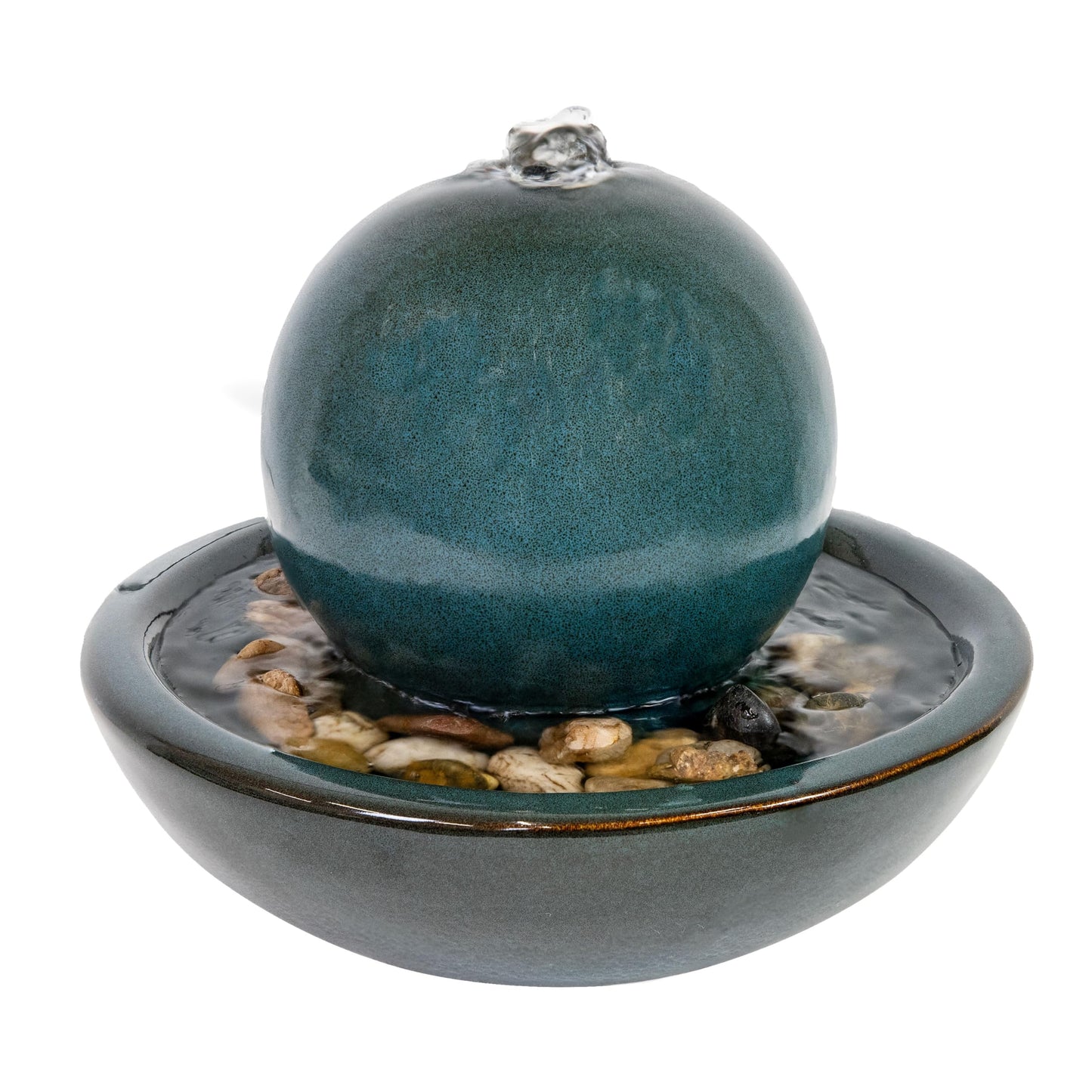 Sunnydaze Tabletop Ceramic Tabletop Fountain with Orb - Relaxing Indoor Fountain for Meditation - for Office, Bedroom, or Living Room - Teal