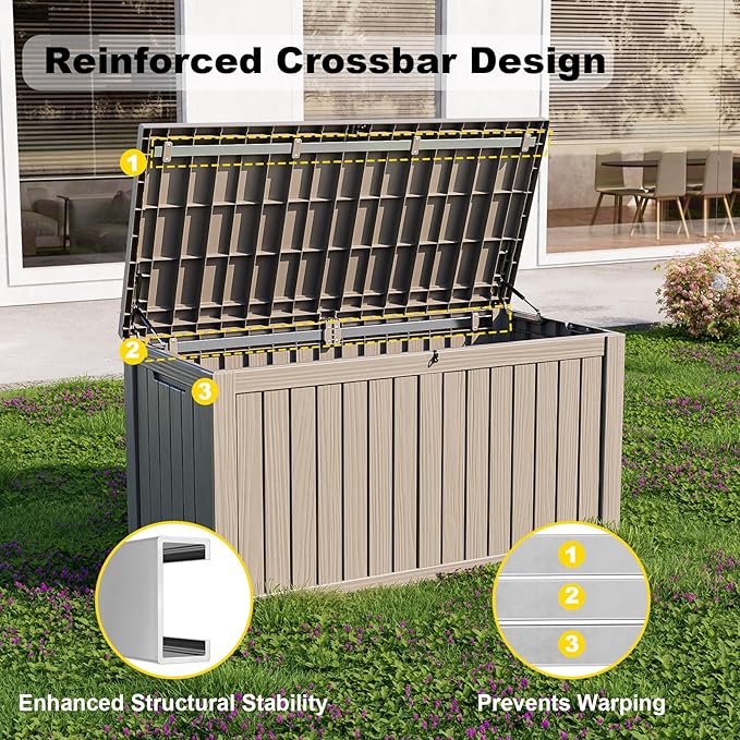 150 Gallon Waterproof Outdoor Storage Box,Resin Deck Box,Lockable Outside Storage Box Container for Patio Furniure,Garden,Tools (150 Gallon,Grey)