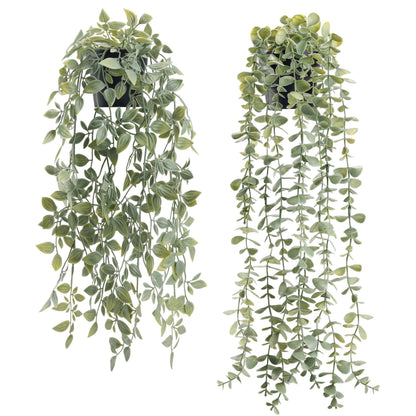 Der Rose 2Pcs Fake Plants Hanging Artificial Decor Faux Potted Eucalyptus and Pea Pod Plants for Boho Bathroom Home Office Desk Wall Shelf Bookcase Accessories Decor Indoor