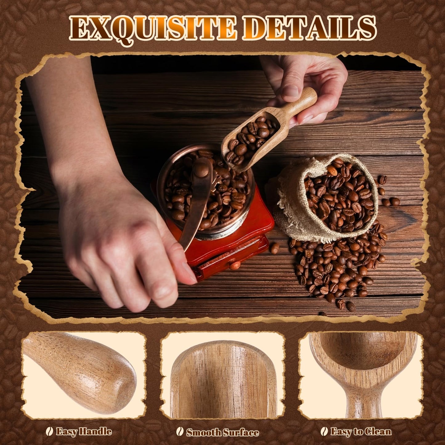 Sieral 8 Pcs Wooden Scoops for Canisters Acacia Wooden Scoop for Jars Mini Measuring Spoons for Ground Beans or Tea, Kitchen Scooping for Powder Bath Salt Laundry Detergent Shove Multipurpose