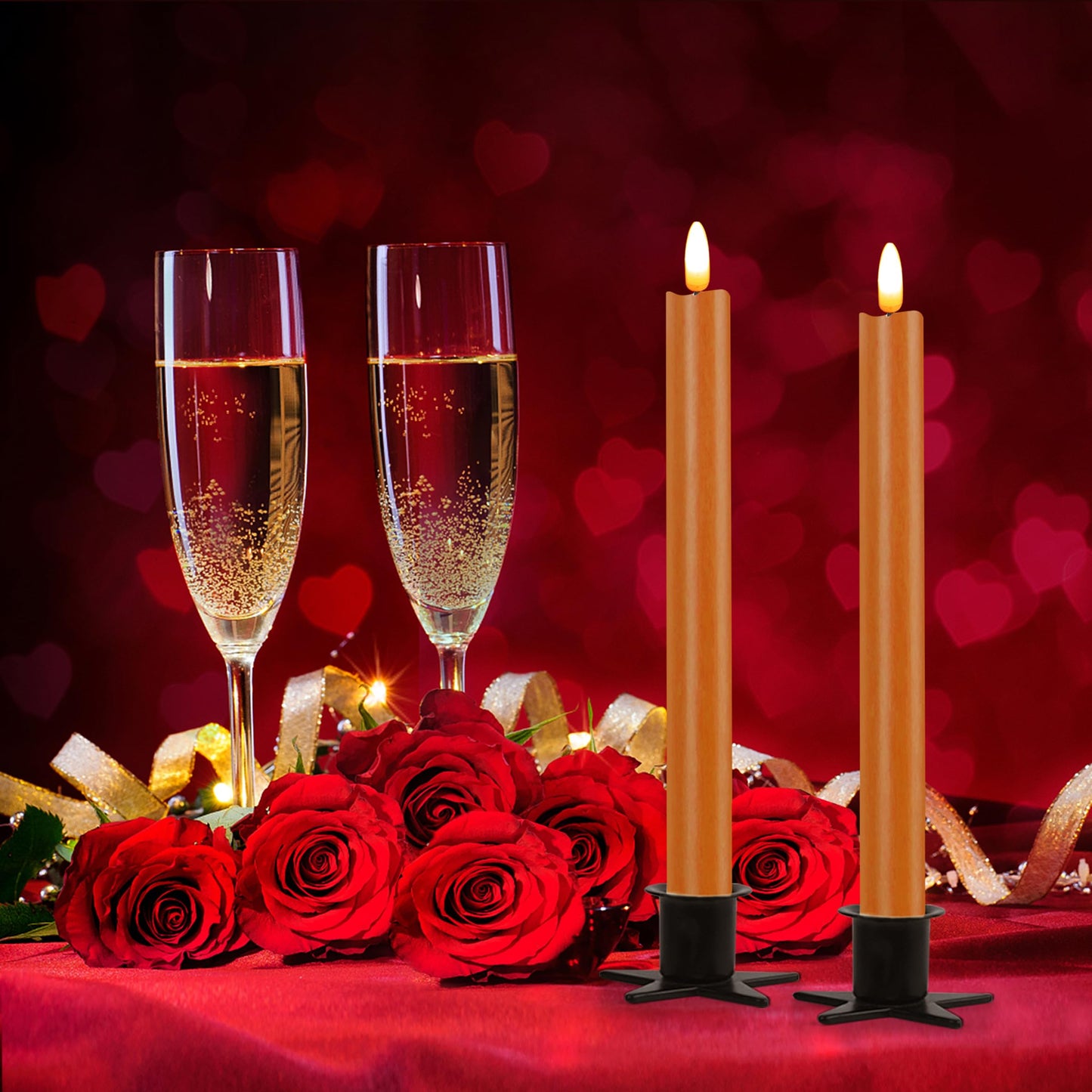 CVHOMEDECO. Real Wax Flameless Taper Candles with 10-Key Remote, Battery Operated Led Flickering 3D Wick Light Window Candles Home Christmas Party Decor 0.78 x 10 Inch, Pack of 2, Orange