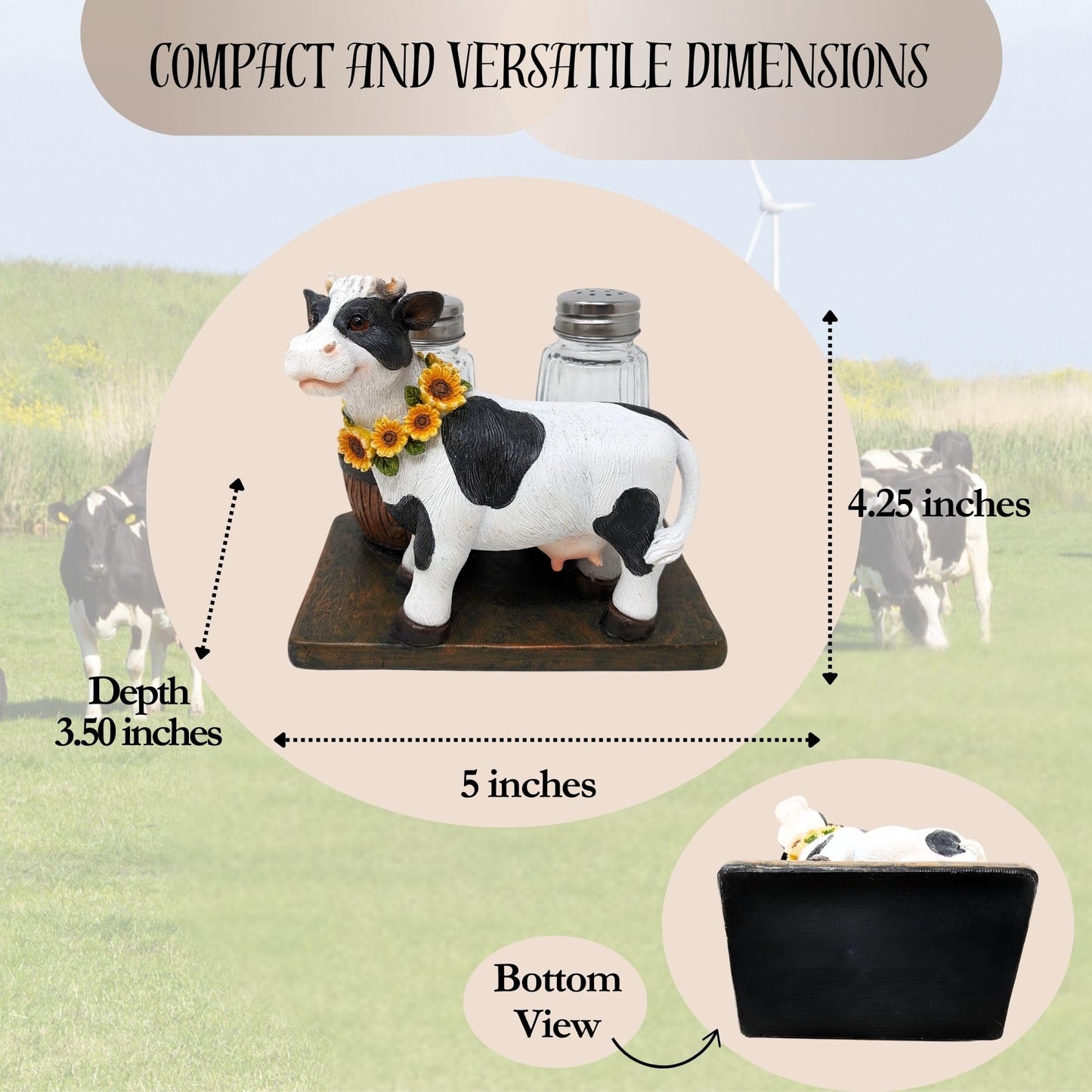 BestGiftEver Decorative Holstein Cow Salt and Pepper Shaker Holder – Rustic Farm Animal Salt and Pepper Set Spice Rack for Farmhouse Kitchen Decor - Gifts for Cow Collectors and Farmhouse Lovers