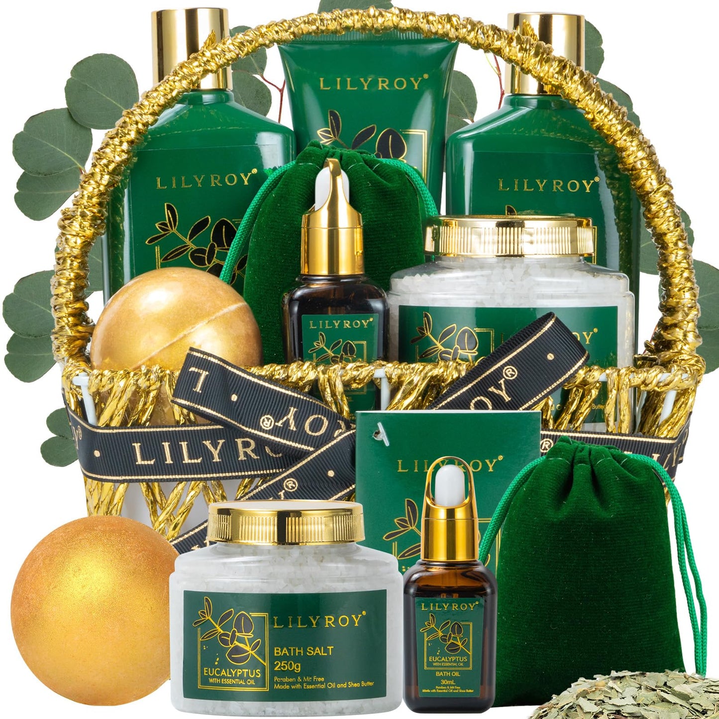 Spa Gift Basket for Christmas Gifts - 9 Pieces Premium Eucalyptus Bath & Body Care Kit for Women & Men, Holiday Gift for Mothers Day, Valentine's Day, Father's Day, Birthday with Shower Gel & More