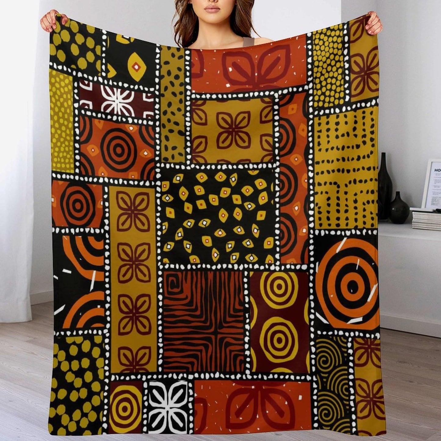 ZhiRain African Ethnic Throw Blanket Abstract Tribal Motifs Ethnic Lines Patchwork Style Blanket for Sofa Bed Couch Chair Or Dorm 50"x60"