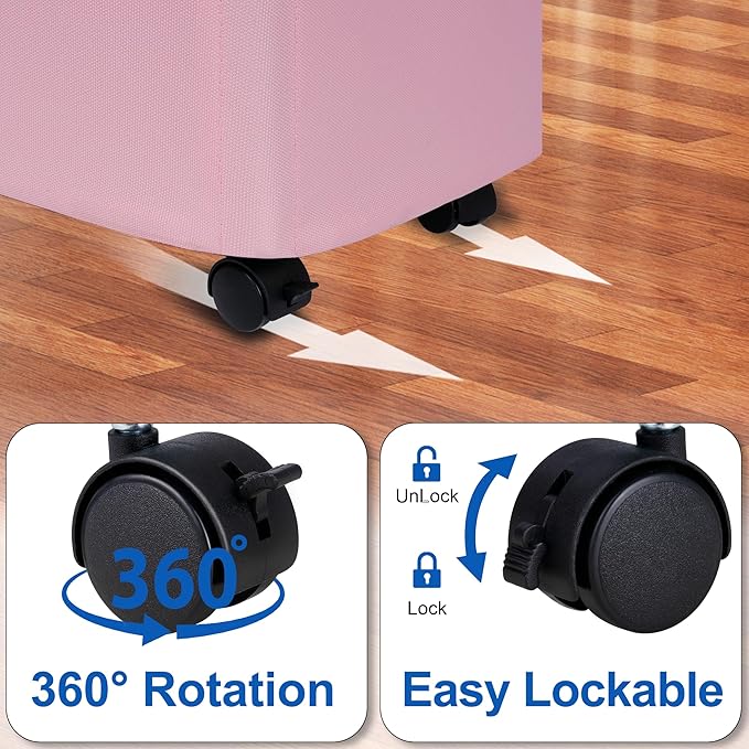 Slim Laundry Hamper with Lid and Wheels, Small Rolling Laundry Basket with