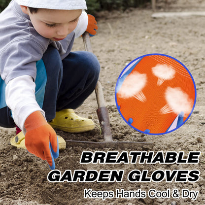 HANDLANDY 2 Pairs Kids Gardening Gloves for Age 2-13, Foam Rubber Coated Childrens Garden Yard Work Outdoor Playing Gloves for Little Girls Boys (Size 3, Age 4-5)