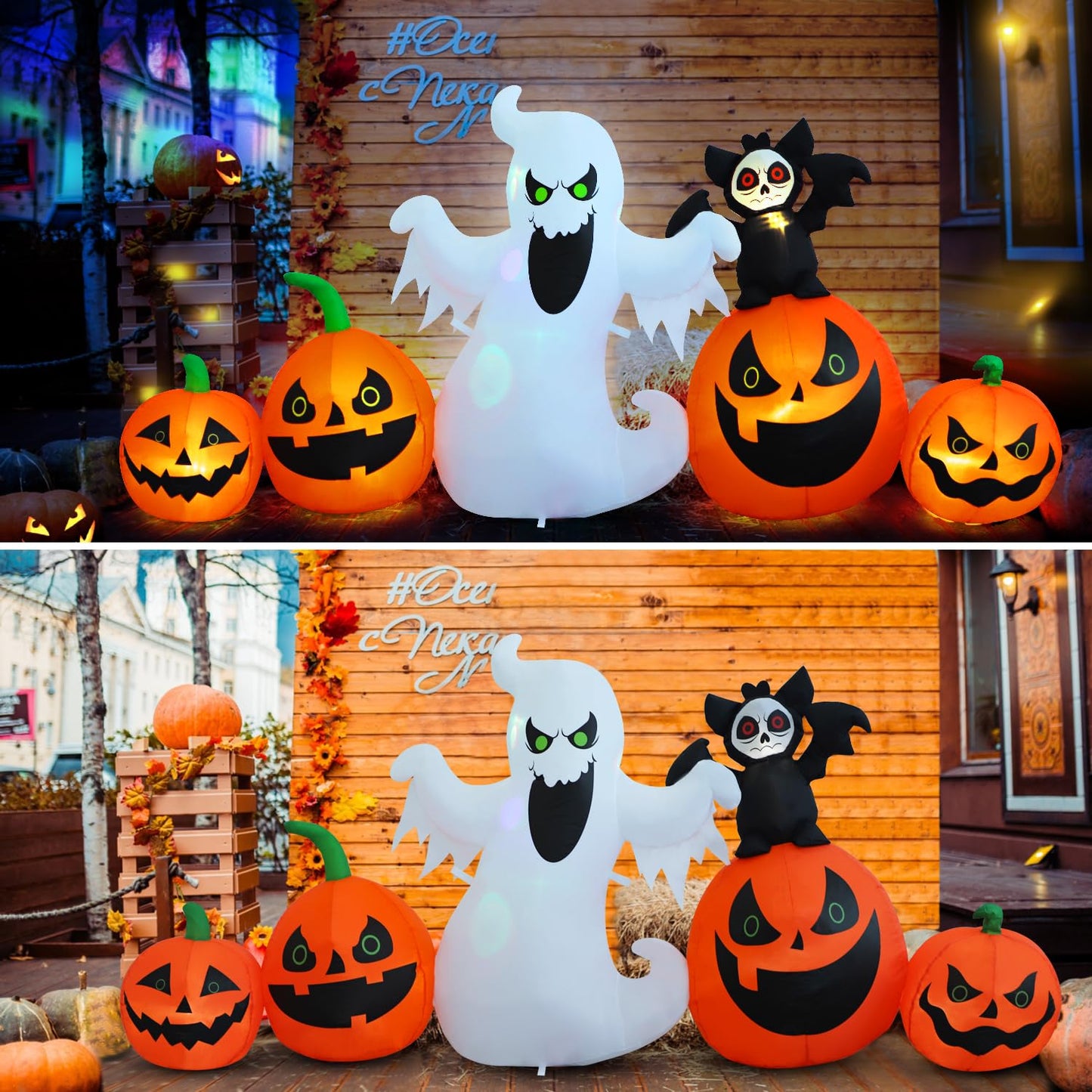 HZGDEJTG 8ft Bat Pumpkin Row Stand Halloween Inflatable Outdoor Decoration, Yard Decorations with LED Lights for Outdoor Lawn, Garden, Home Holiday Party