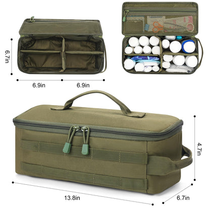 QISVVE First Aid Bag Empty Pill Box Organizer,Tactical Medical Bag Case,Portable EDC Travel Medicine Pill Bottle Organizer (Green)