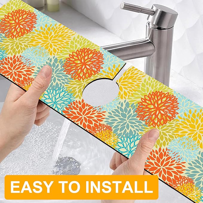 2 Pack Abstract Flowers Sink Splash Guard Faucet Mat Vintage Floral Super